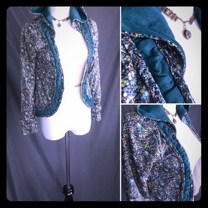 EXTREMELY CUTE Hooded Flowered Teal  Open Jacket S